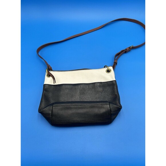Fossil Leather Crossbody Shoulder Bag Purse Black White Brown Colorblock Boho - Picture 3 of 7